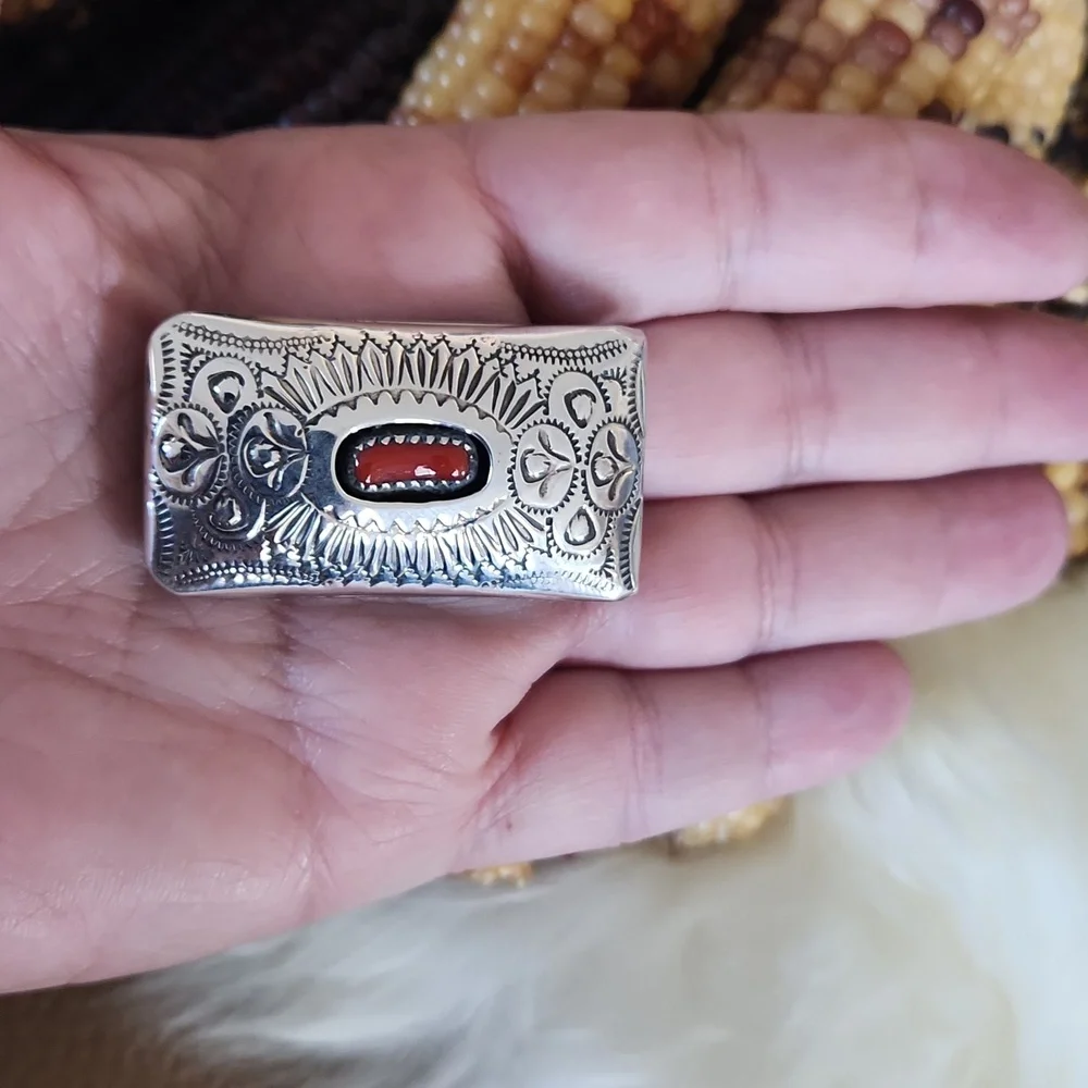 Beautiful Native American Navajo Sterling & Coral Handmade Money Clip ❤️💵🎁